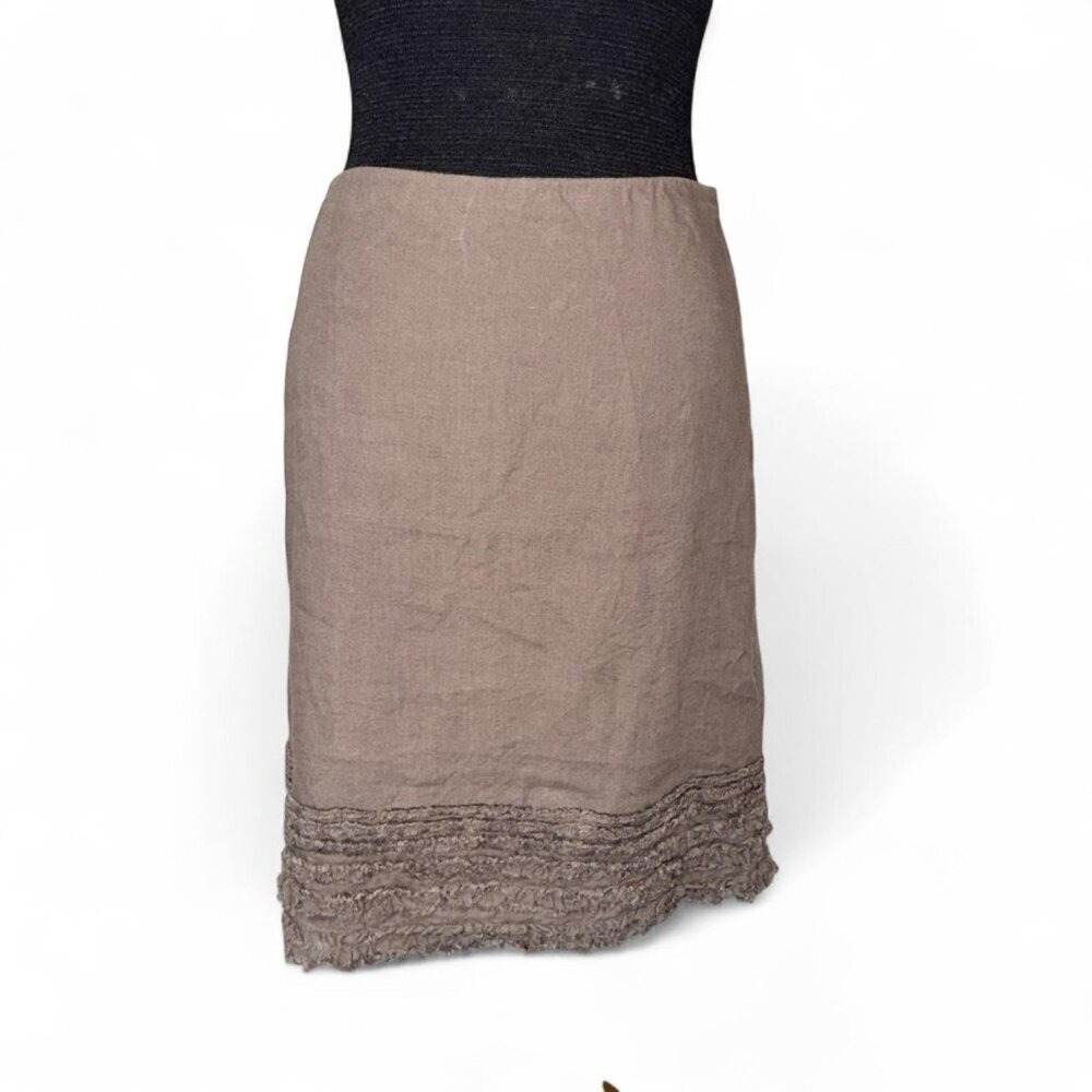 Eileen Fisher Taupe Irish Linen Ruffle A-Line Skirt Size Small Petite